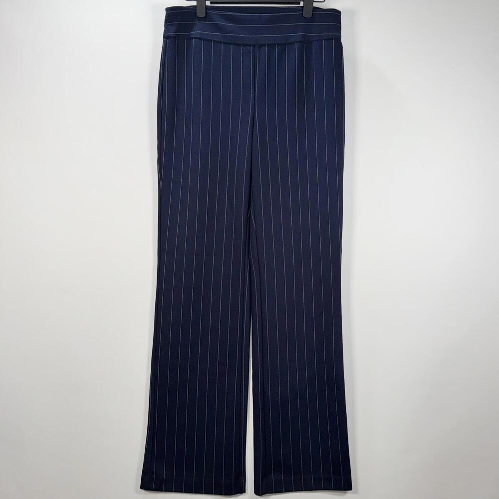 Jones & Co Navy Pinstripe Straight Leg Pull-On Mid Rise Pants - M